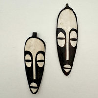 Kenyan Batik Bone Pendant: Elongated African Mask 