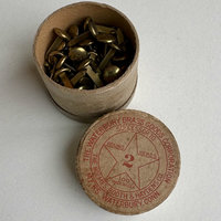 SOLD: Vintage Brass Fasteners in Round Box
