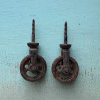 SOLD: Vintage Rusty Metal Wheels/Pulleys: Pair