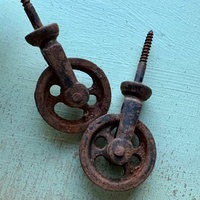 SOLD: Vintage Rusty Metal Wheels/Pulleys: Pair