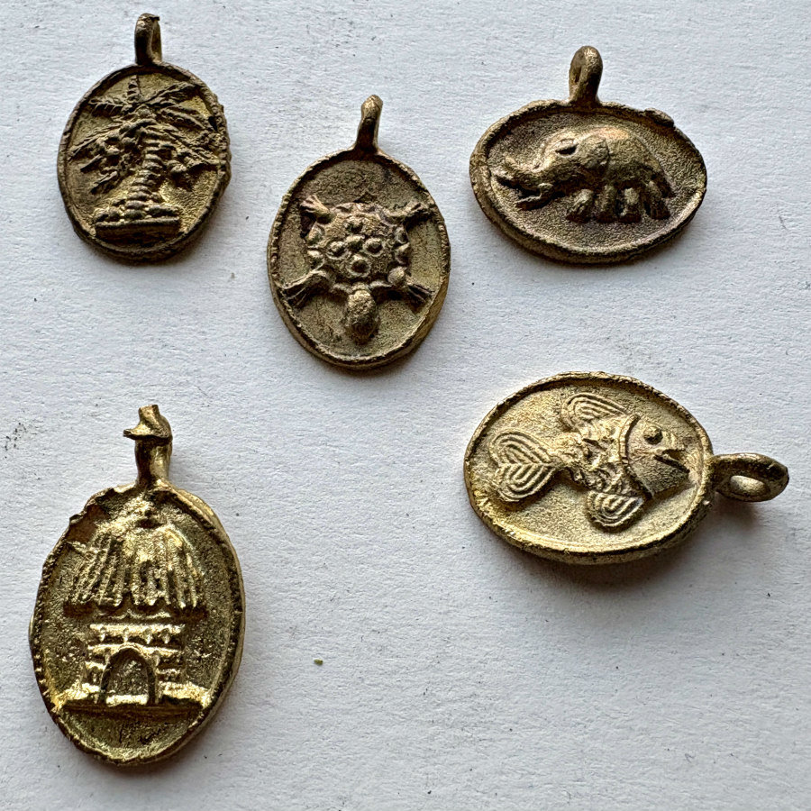 Ghanaian Brass Pendant Charms: Set of 5