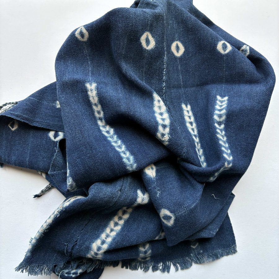 African Indigo Rustic Mudcloth Fabric/Scarf/Runner: Mid