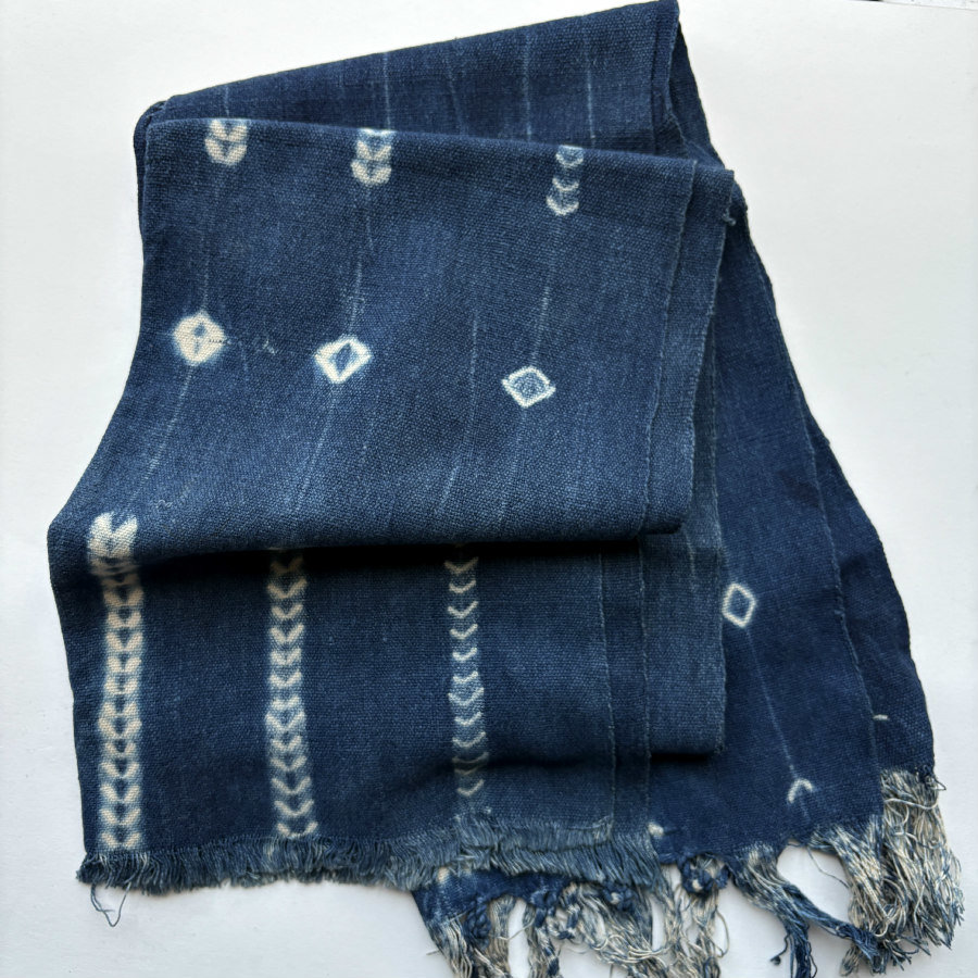 African Indigo Rustic Mudcloth Fabric/Scarf/Runner: Mid