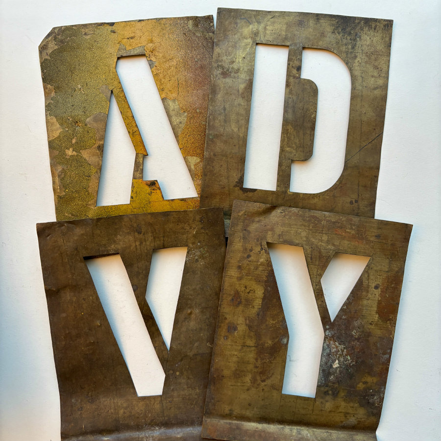 Vintage Large Brass Letter Stencil Set