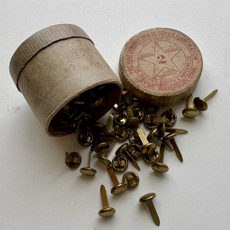 SOLD: Vintage Brass Fasteners in Round Box