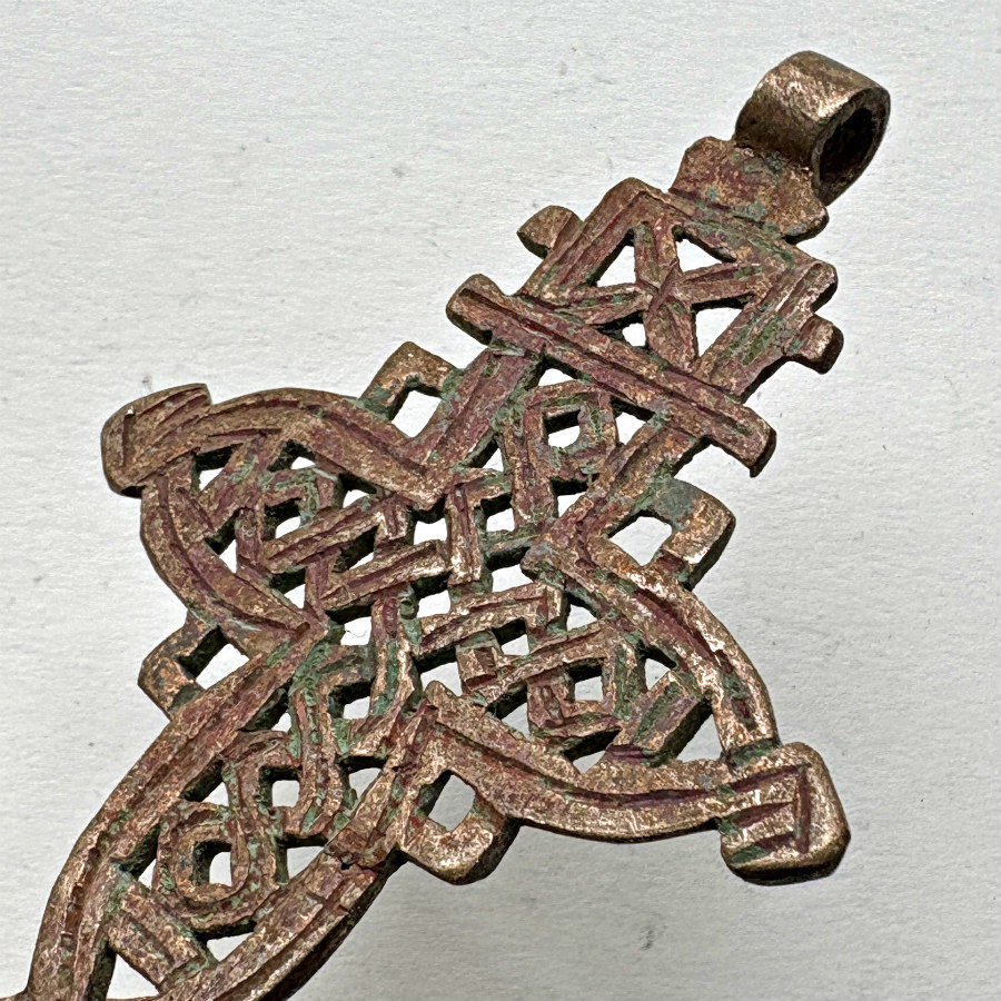 Ethiopian Coptic Cross Patinaed Copper Pendant