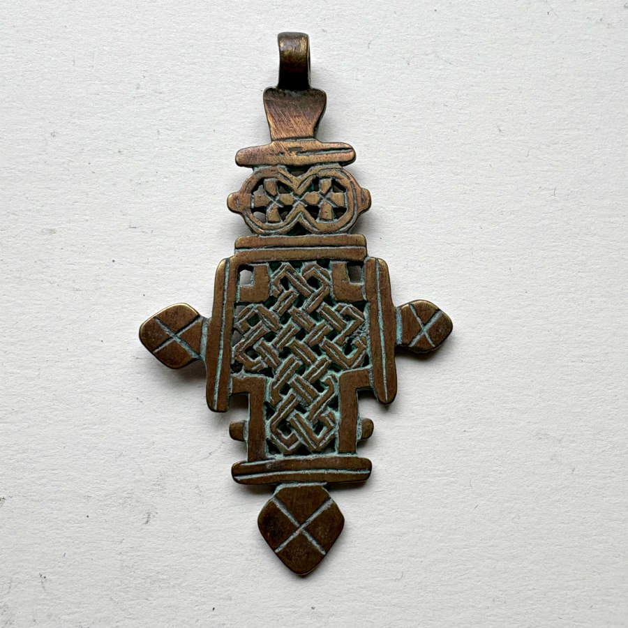Ethiopian Coptic Cross Patinaed Brass Pendant