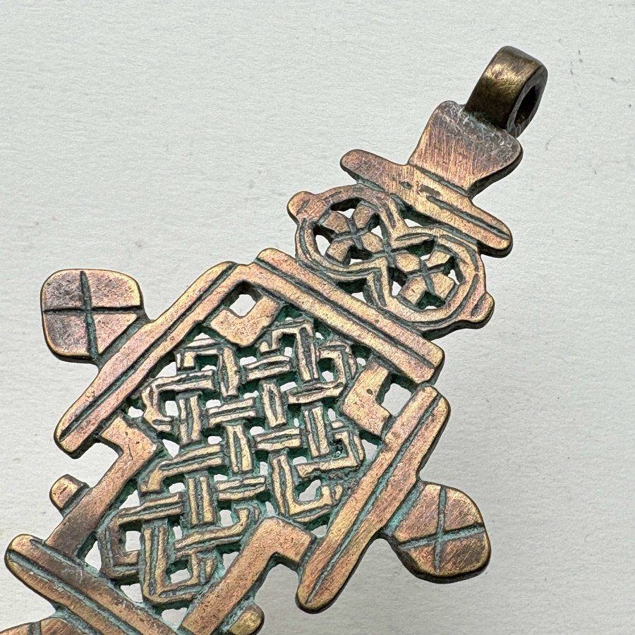 Ethiopian Coptic Cross Patinaed Brass Pendant