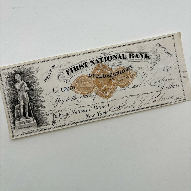 Original Ephemera: 1874 New York Check