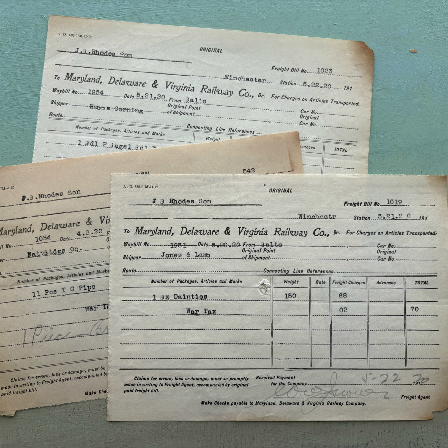 Original Ephemera: 1920 Railway Co. Freight Bill Set of 3