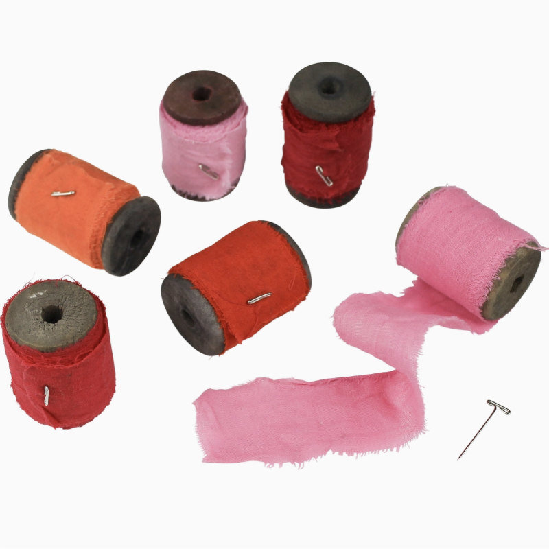 Spooled Sari Underpinnings Cotton Ribbon: Pink Red Orange