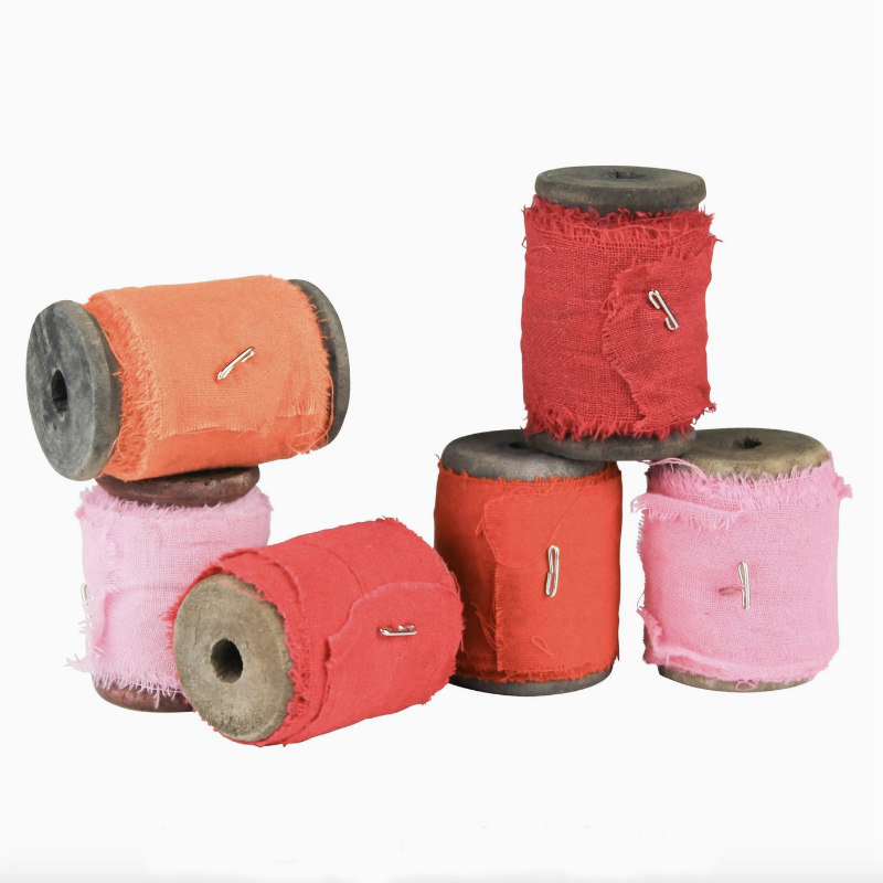 Spooled Sari Underpinnings Cotton Ribbon: Pink Red Orange