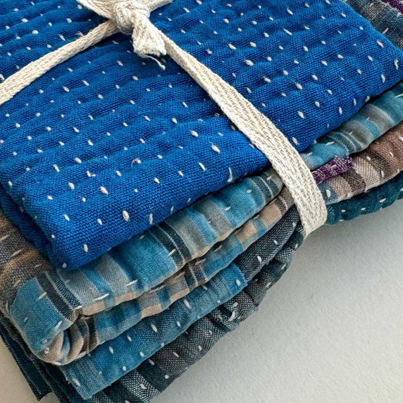 Kantha Stitch Large Scrap Bundle: Sky