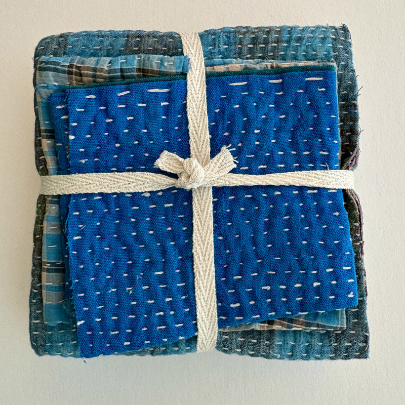 Kantha Stitch Large Scrap Bundle: Sky