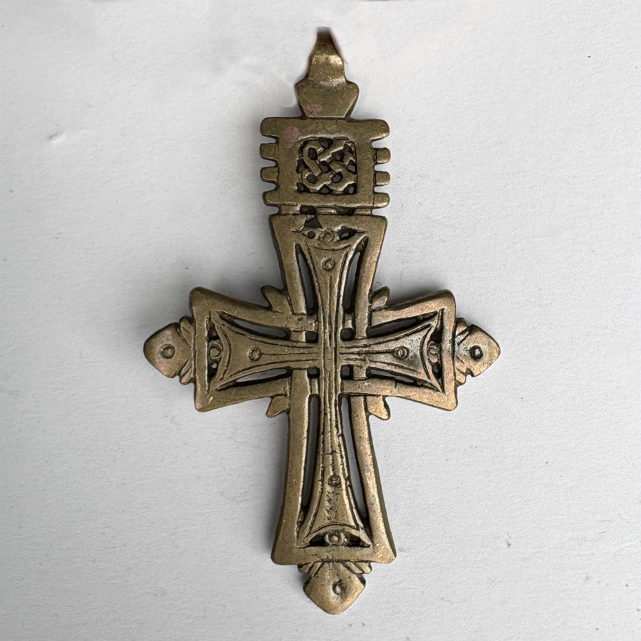 Ethiopian Brass Coptic Cross Pendant: Large