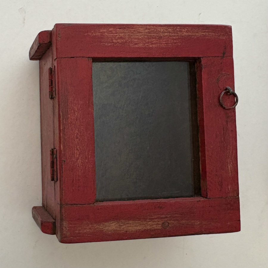 SOLD: Rustic Teak Wood Clock Box: Red Medium