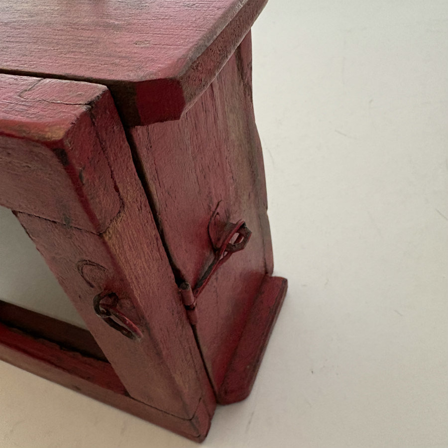 SOLD: Rustic Teak Wood Clock Box: Red Medium