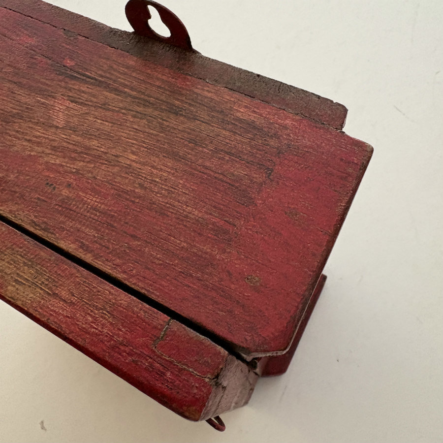 SOLD: Rustic Teak Wood Clock Box: Red Medium