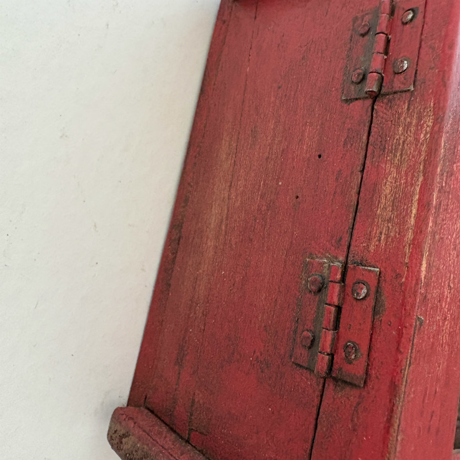 SOLD: Rustic Teak Wood Clock Box: Red Medium