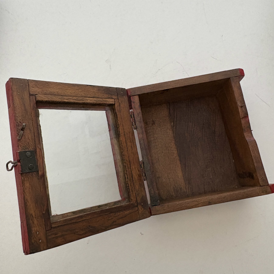 SOLD: Rustic Teak Wood Clock Box: Red Medium