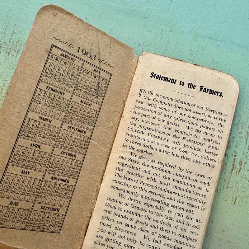 SOLD: 1903 Antique Fertilizers Booklet: Maroon