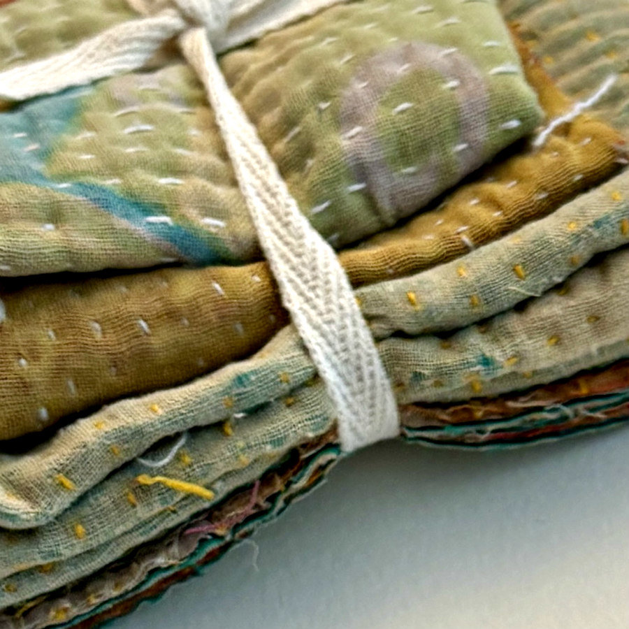 Kantha Stitch Large Scrap Bundle: Sagebrush