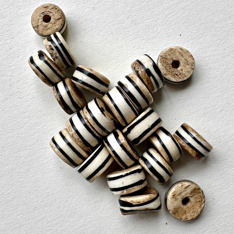 African Striped Disk Bone Beads
