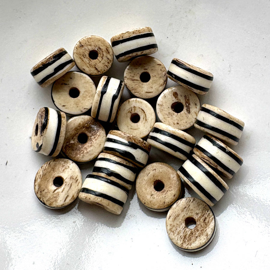 African Striped Disk Bone Beads
