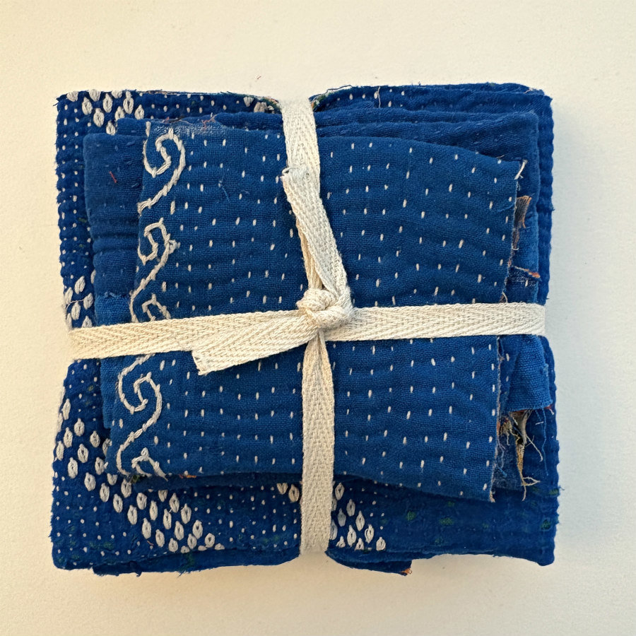 Kantha Stitch Large Scrap Bundle: The Blues