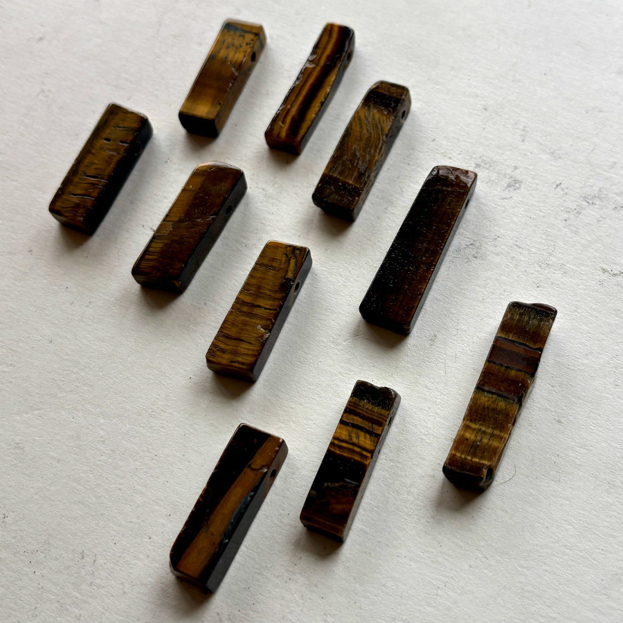 Long Slice Gemstone Tiger Eye Beads: Set of 12