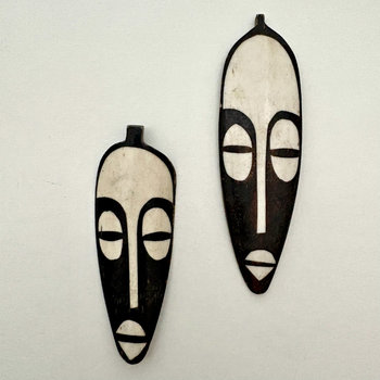 Kenyan Batik Bone Pendant: Elongated African Mask 