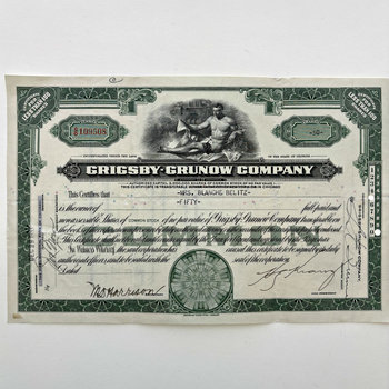 Original Ephemera: 1933 Grigsby-Grunow Stock Certificate