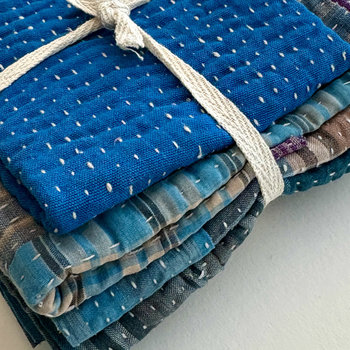 Kantha Stitch Large Scrap Bundle: Sky