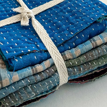 Kantha Stitch Large Scrap Bundle: Sky