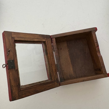 SOLD: Rustic Teak Wood Clock Box: Red Medium
