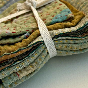 Kantha Stitch Large Scrap Bundle: Sagebrush