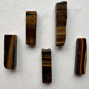 Long Slice Gemstone Tiger Eye Beads: Set of 12